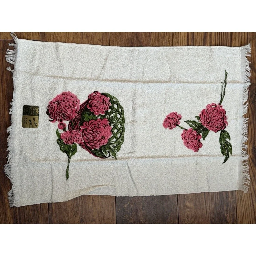 Vintage California Hand Prints Jet Dry Terry Hand Towel NEW Pink Peony